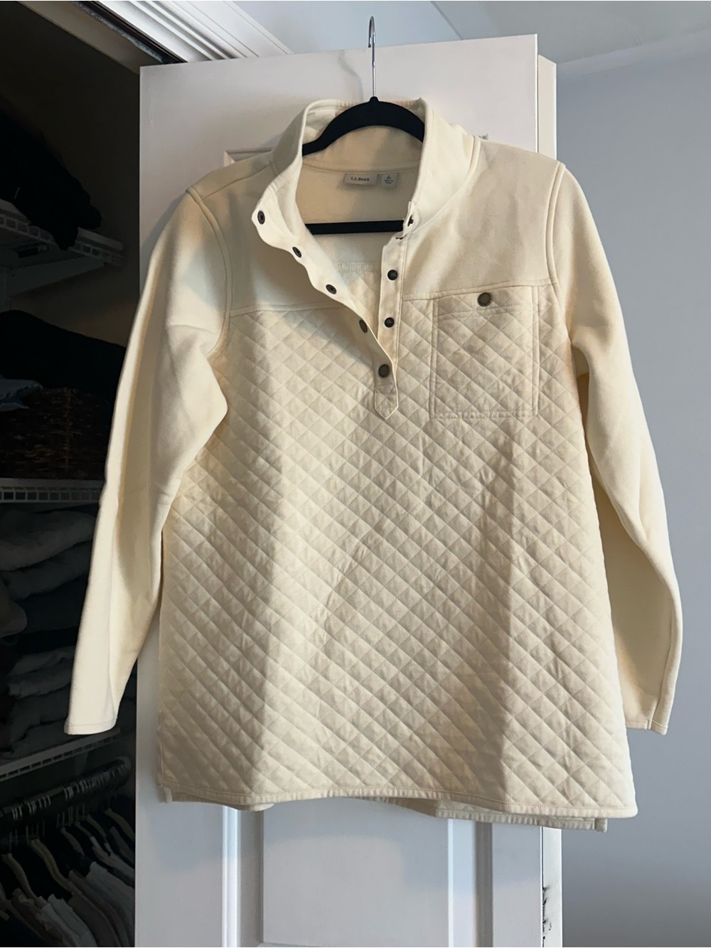 L.L. Bean Quilted Snap-Front Pullover in Cream
